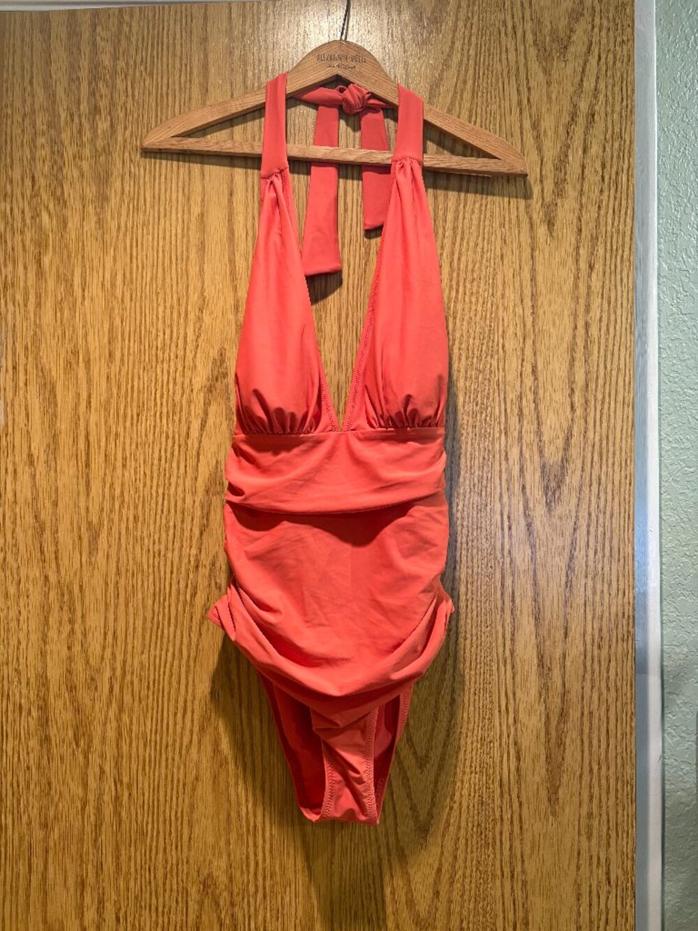 NWT Cupshe Coral Plunge Halter Ruched One-Piece Swimsuit Large